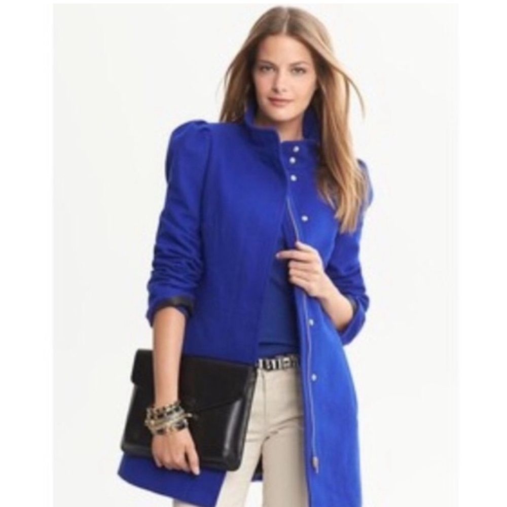 Banana Republicans Colbalt Blue Puff Sleeve Wool Coat